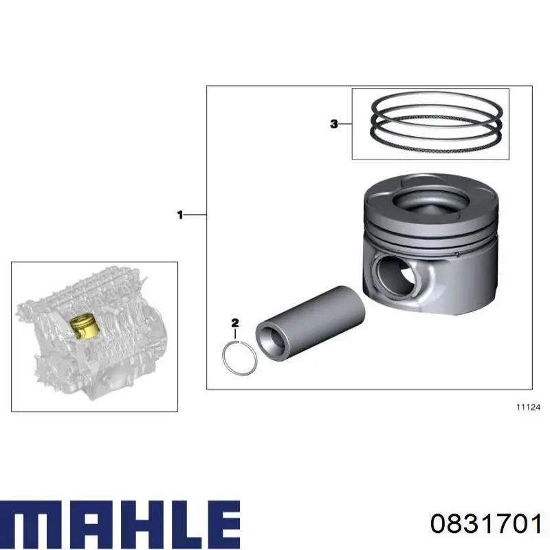 0831701 Mahle Original поршень в комплекте на 1 цилиндр, 1-й ремонт (+0,25)