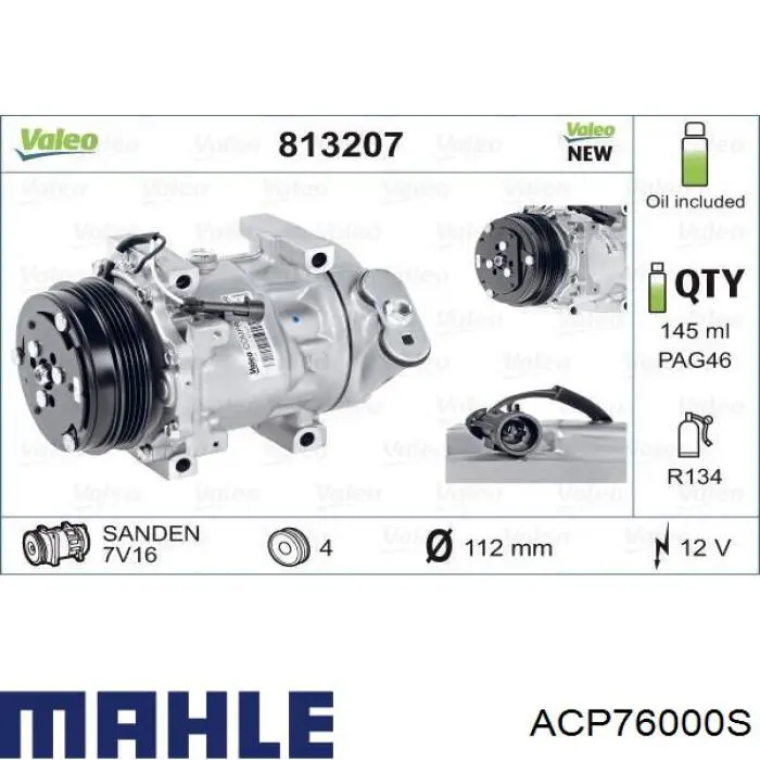 Compresor de aire acondicionado ACP76000S Mahle Original