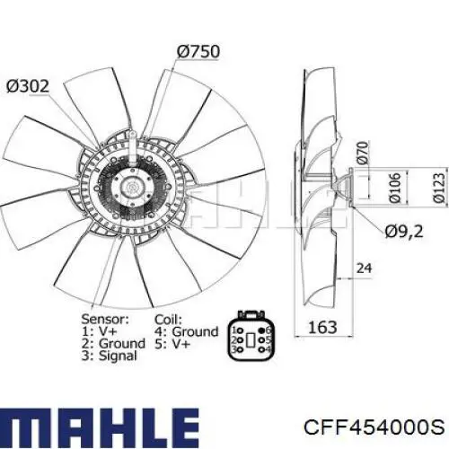 Вентилятор (крыльчатка) радиатора охлаждения Mahle Original CFF454000S