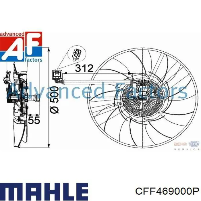 Электровентилятор охлаждения в сборе (мотор+крыльчатка) Mahle Original CFF469000P