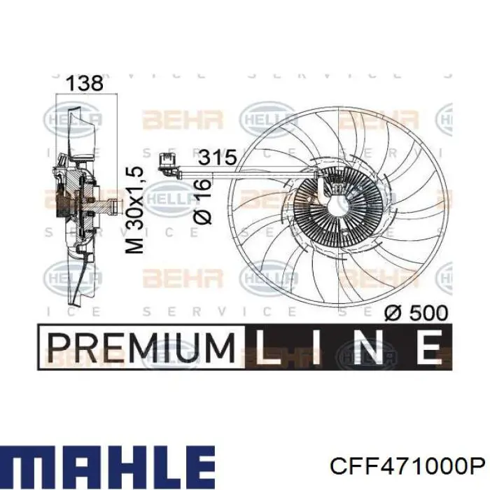 Электровентилятор охлаждения в сборе (мотор+крыльчатка) Mahle Original CFF471000P
