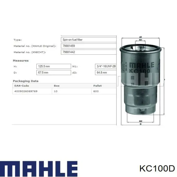 Фильтр топливный Mahle Original KC100D