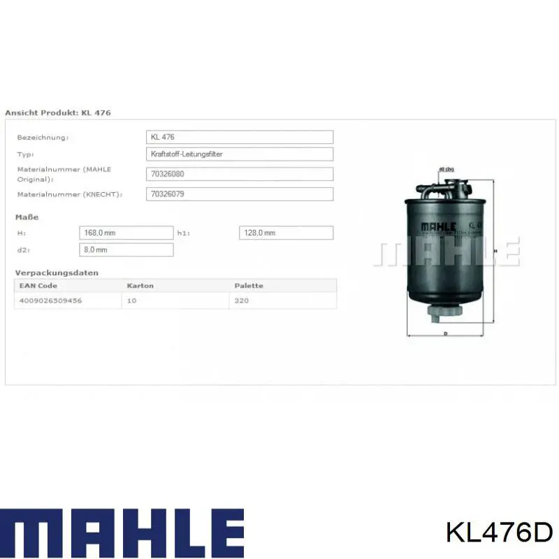 Купить KL476D Mahle Original Фильтр-отстойник топлива грубой очистки