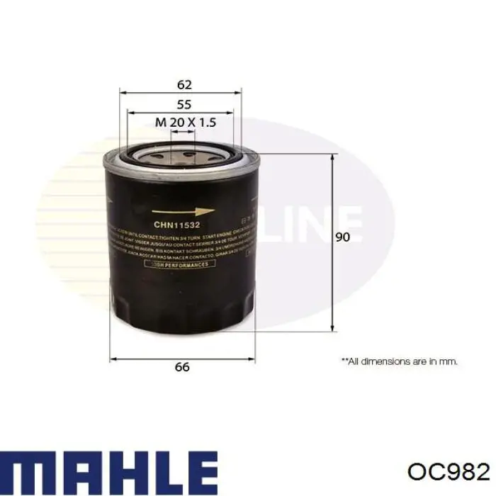 Filtro de aceite OC982 Mahle Original