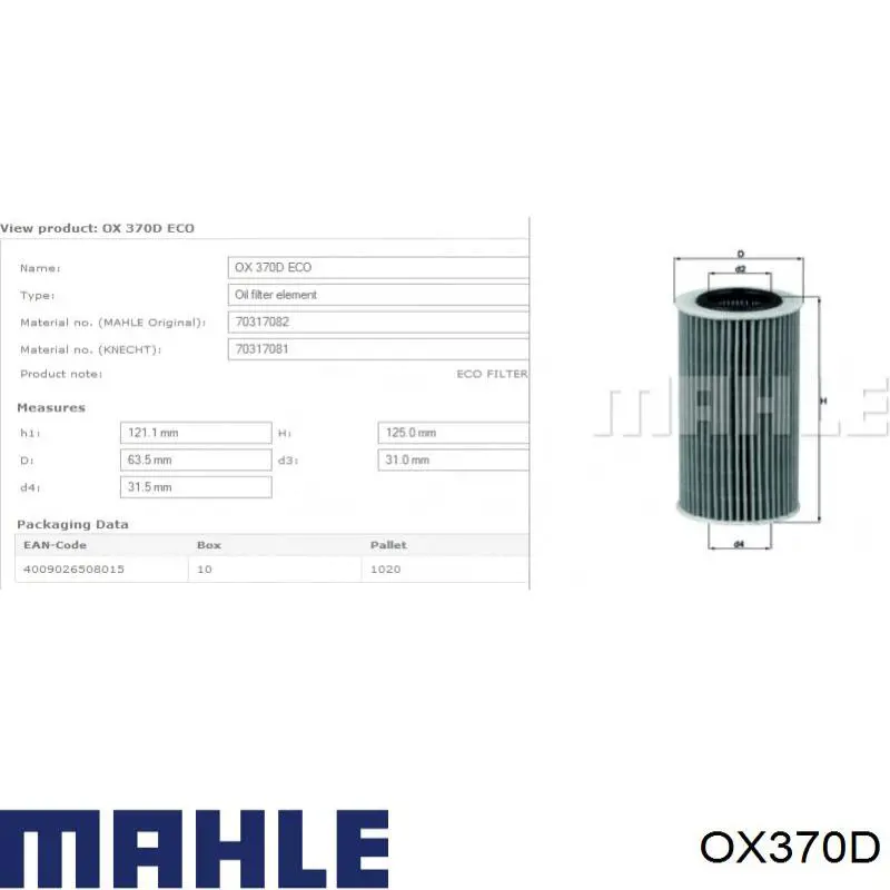 Filtro de aceite OX370D Mahle Original