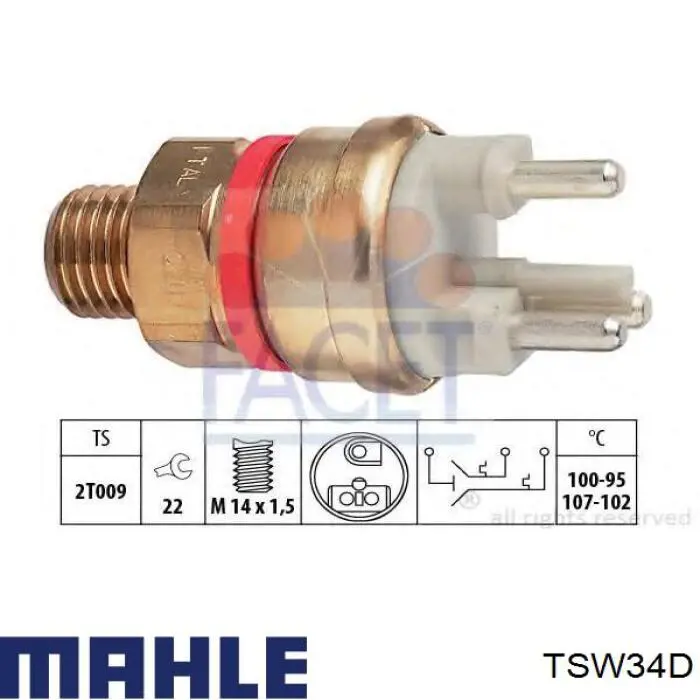 Sensor, temperatura del refrigerante (encendido el ventilador del radiador) TSW34D Mahle Original