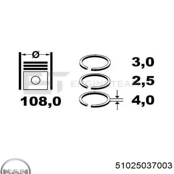 51025037003 MAN кольца поршневые на 1 цилиндр, std.