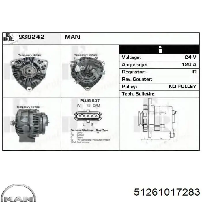 Автомобильный генератор MAN 51261017283 цена, от 177.56 USD