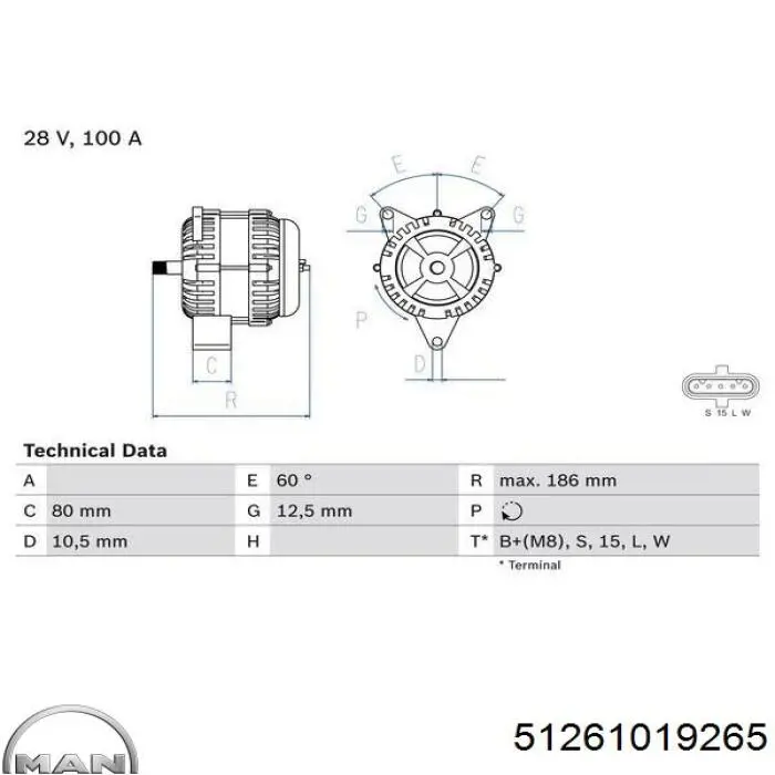 Автомобильный генератор MAN 51261019265 цена, от 160.84 USD
