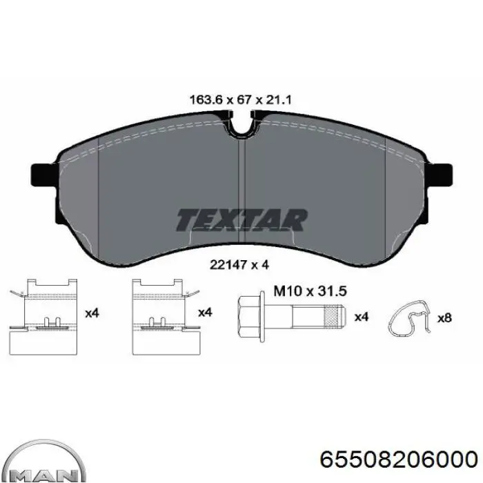 65508206000 MAN sapatas do freio dianteiras de disco