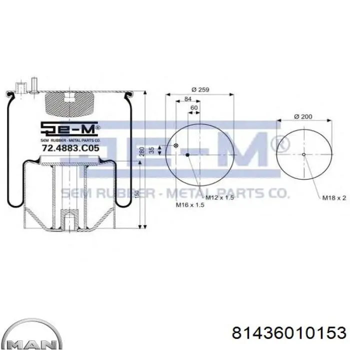 Рессора пневматической подвески MAN 81436010153 цена, от 44.01 USD