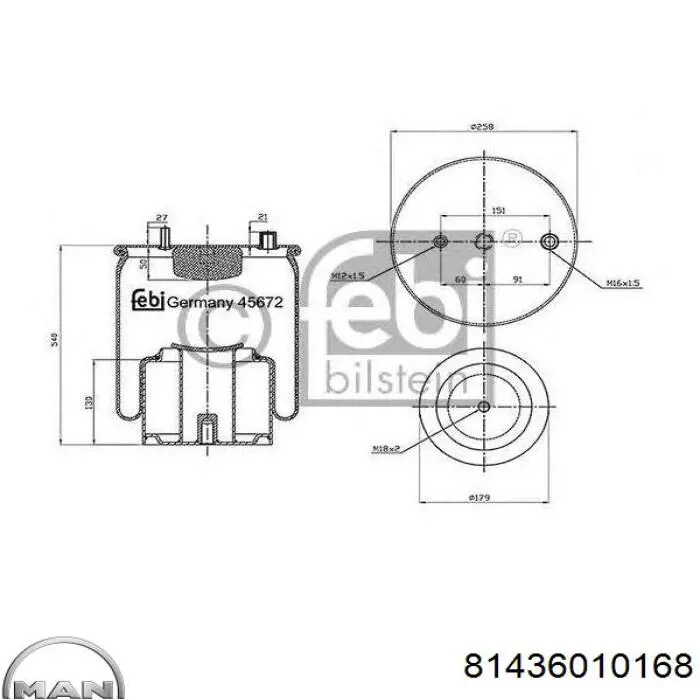 Рессора пневматической подвески MAN 81436010168 цена, от 46.41 USD