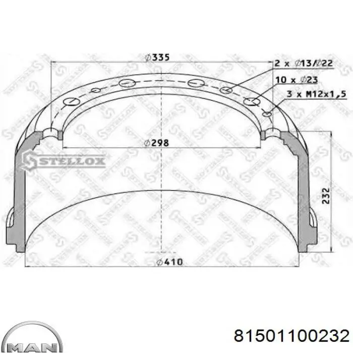 Барабан тормозной передний MAN 81501100232 цена, от 144.20 USD