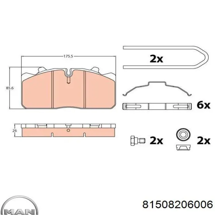 Передние тормозные колодки 81508206006 MAN