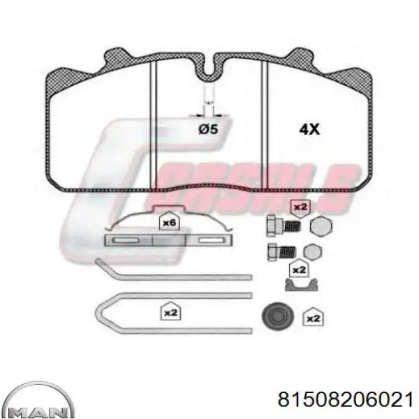 Передние тормозные колодки 81508206021 MAN