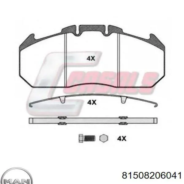 Передние тормозные колодки 81508206041 MAN