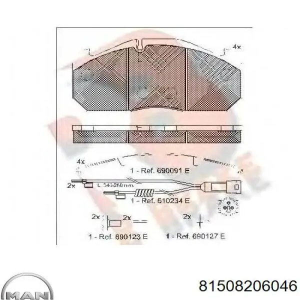 Передние тормозные колодки 81508206046 MAN