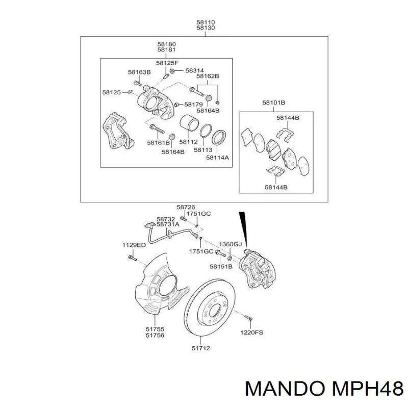 MPH48 Mando Колодки передние