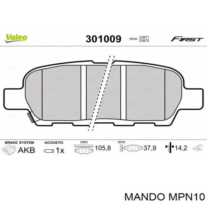 Передние тормозные колодки MPN10 Mando