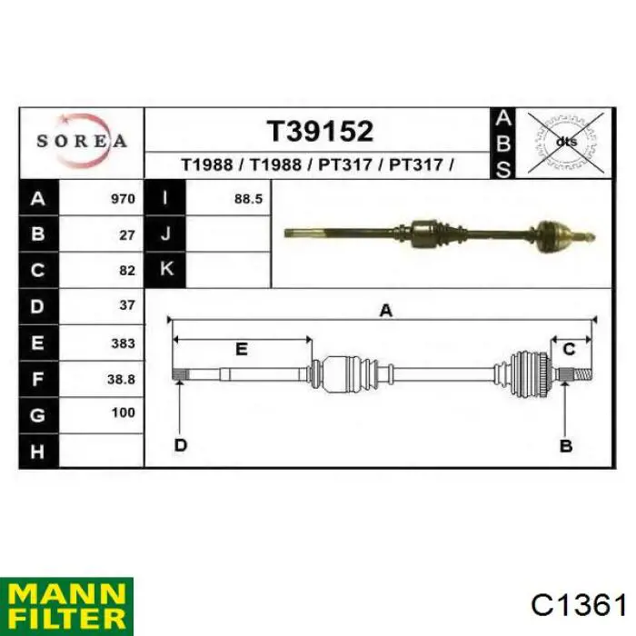 Элемент воздушного фильтра Mann-Filter C1361 цена, от 13.60 USD