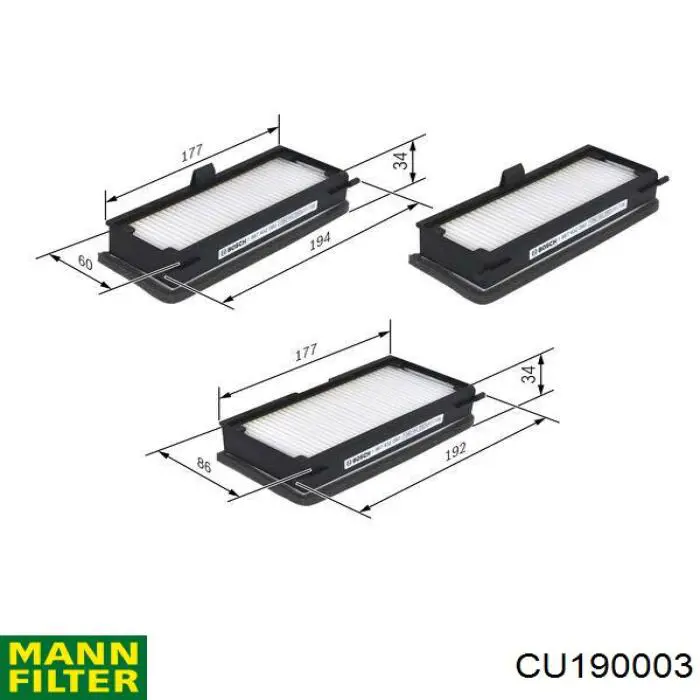 Фильтр воздушный отопителя Mann-Filter CU190003 цена, от 23.65 USD