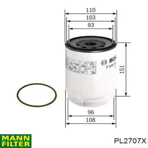Топливный фильтр PL2707X Mann-Filter
