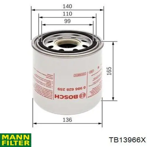 Filtro del secador de aire (separador de agua y aceite) (CAMIÓN) TB13966X Mann-Filter