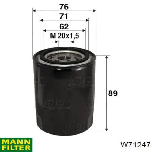 Filtro de aceite W71247 Mann-Filter