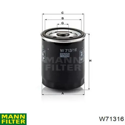 Filtro de aceite W71316 Mann-Filter