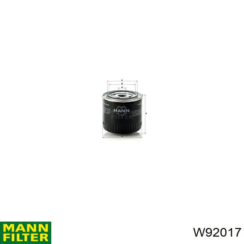 Filtro de aceite W92017 Mann-Filter