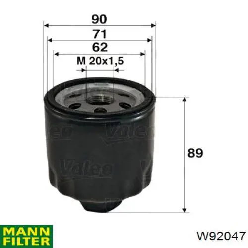 Filtro de aceite W92047 Mann-Filter