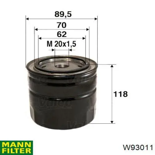 Filtro de aceite W93011 Mann-Filter
