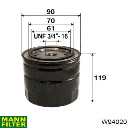 Filtro de aceite W94020 Mann-Filter