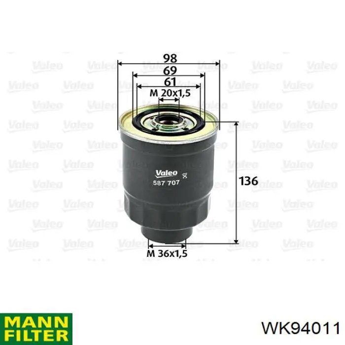 WK94011 Mann-Filter топливный фильтр
