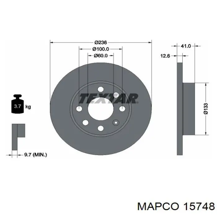 Freno de disco delantero 15748 Mapco