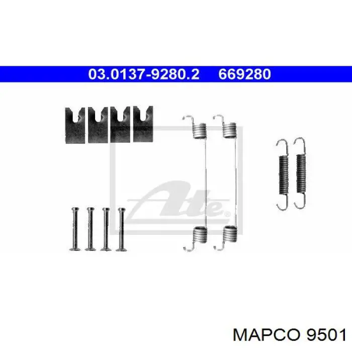 Kit de montaje, zapatas de freno traseras 9501 Mapco
