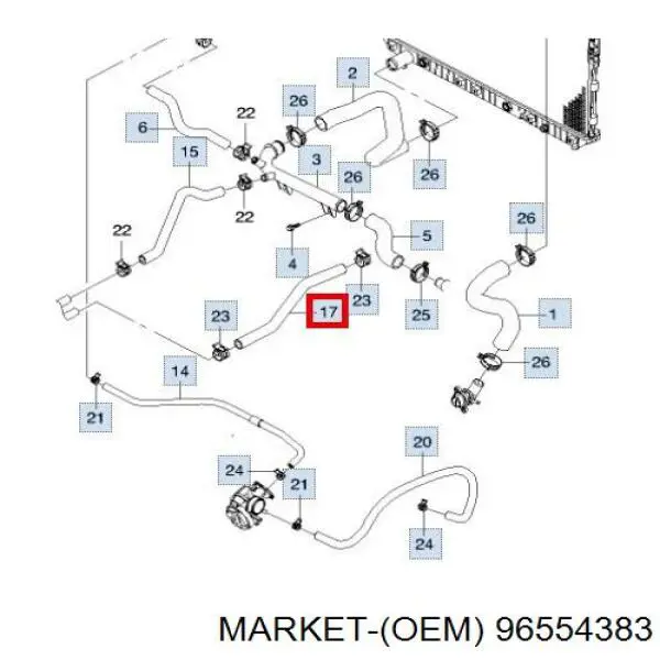 Патрубок радиатора печки 96554383 Market (OEM)