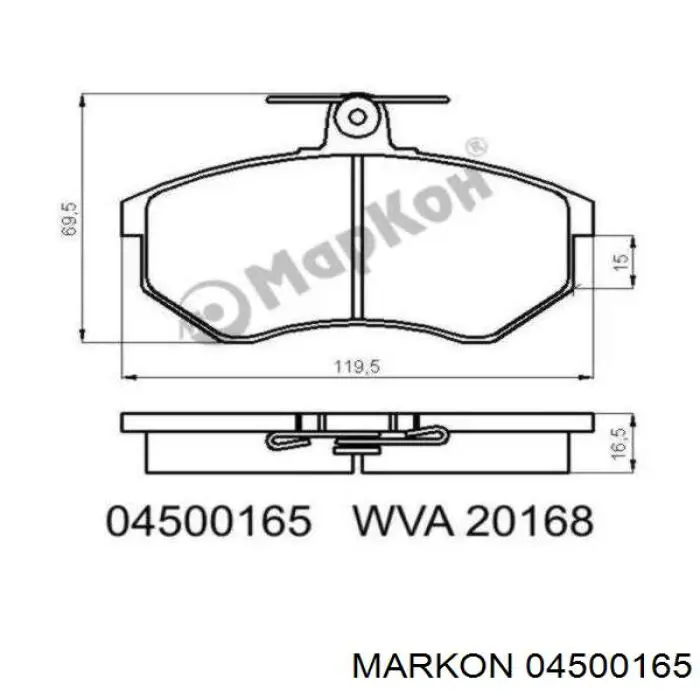 04500165 Markon колодки тормозные передние дисковые