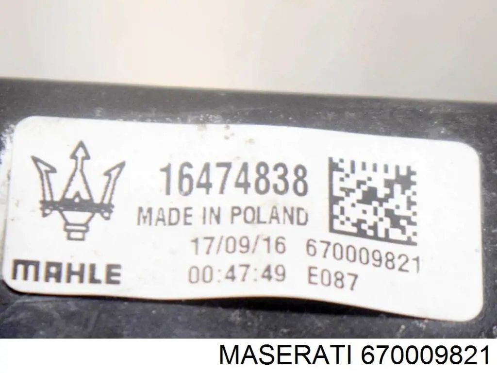 Купить 670009821 Maserati Радиатор охлаждения двигателя дополнительный