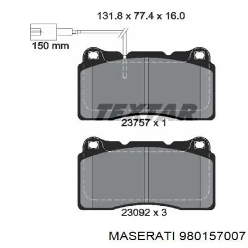 Колодки тормозные передние дисковые Maserati 980157007