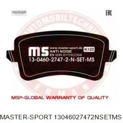 Задние тормозные колодки 13046027472NSETMS Master-sport