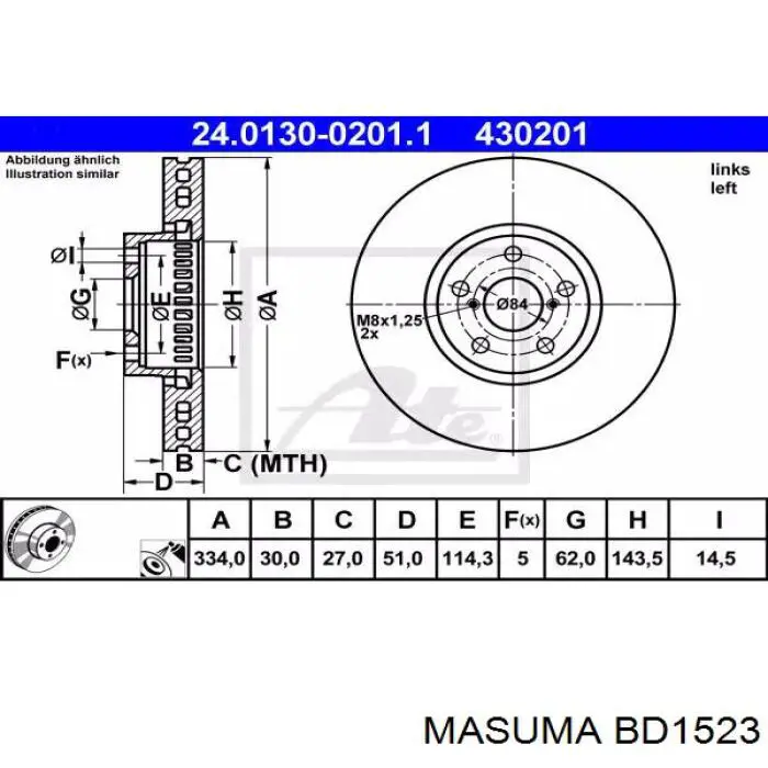 Передние тормозные диски BD1523 Masuma