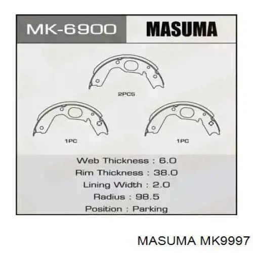 Колодки тормозные задние барабанные Masuma MK9997