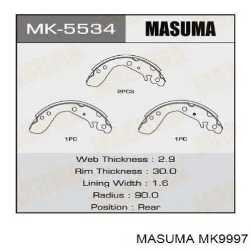 Купить MK9997 Masuma Задние барабанные тормозные колодки