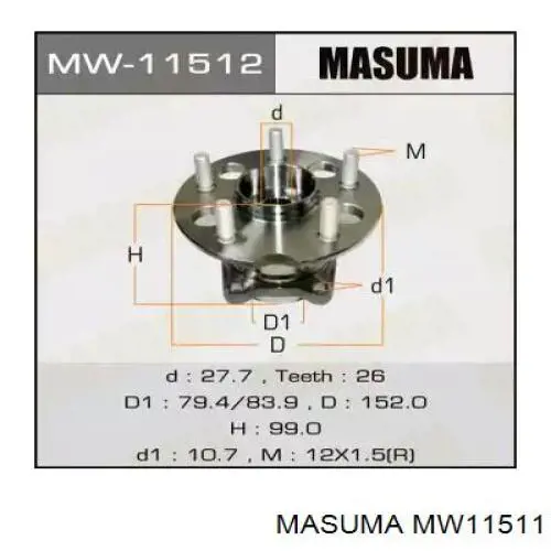 Купить MW11511 Masuma Ступица задняя левая