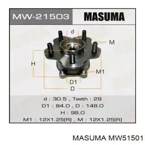Ступицы задних колес Masuma MW51501 цена, от 39.90 USD