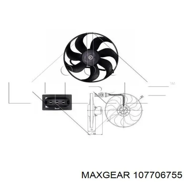 Купить 107706755 Maxgear Электровентилятор охлаждения в сборе (мотор+крыльчатка) правый