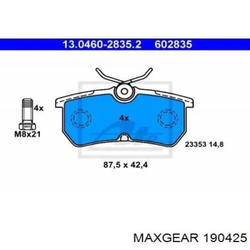 190425 Maxgear Колодки тормозные дисковые комплект