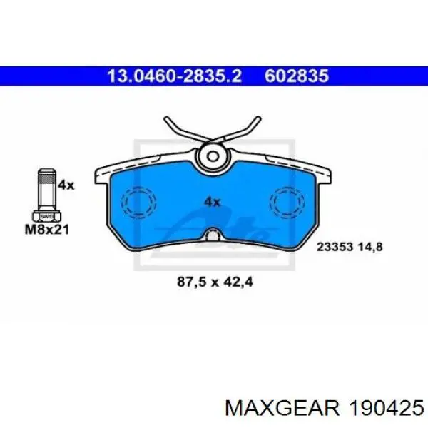 Купить 190425 Maxgear Колодки тормозные задние, дисковые