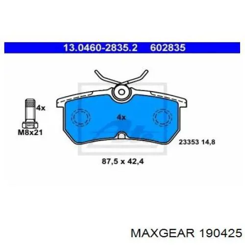 Задние тормозные колодки 190425 Maxgear